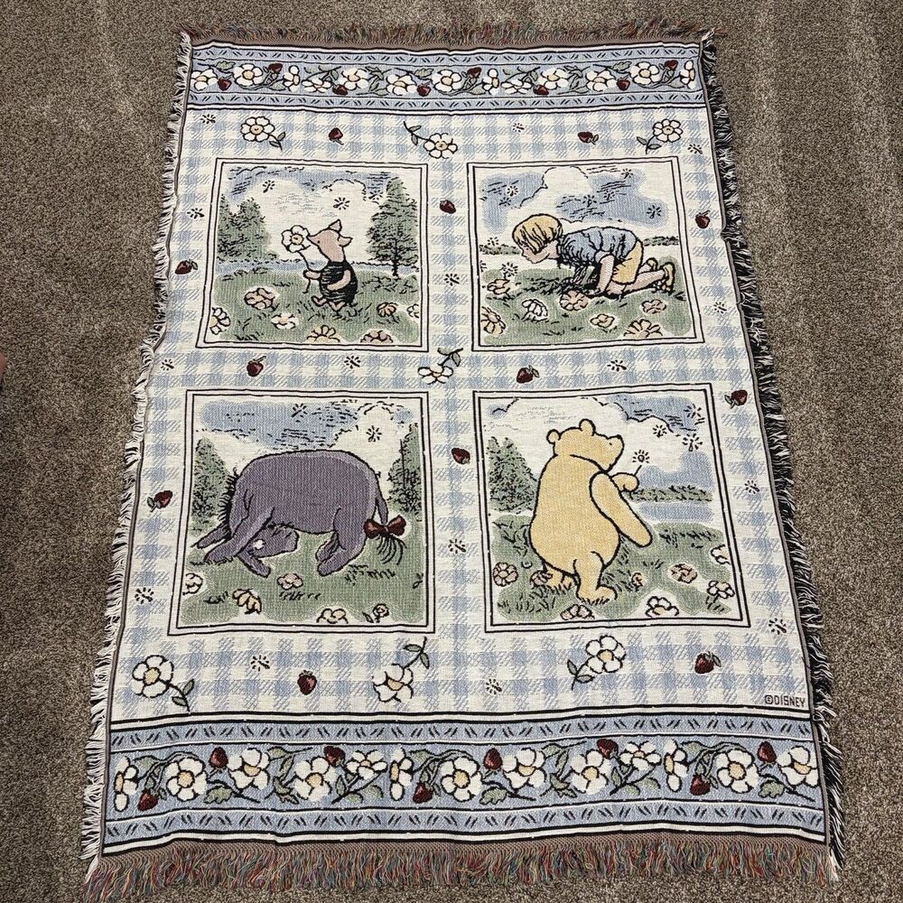 Vintage Disney Classic Winnie The Pooh Tapestry Blanket Nostalgia